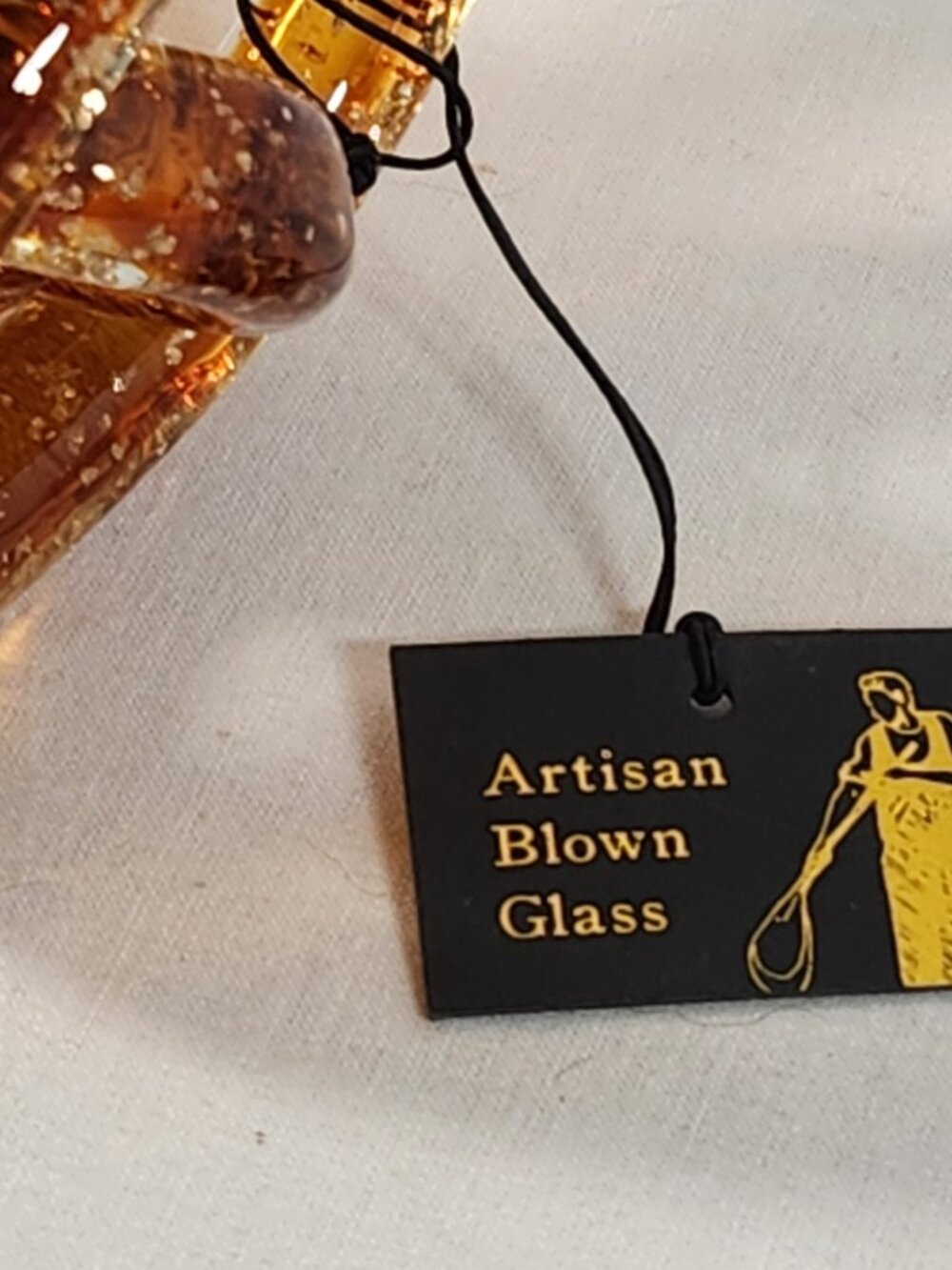 Artisan Blown Glass Amber Infinity Knot Rope Golden Speckled Home Office Decor - Picture 10 of 11